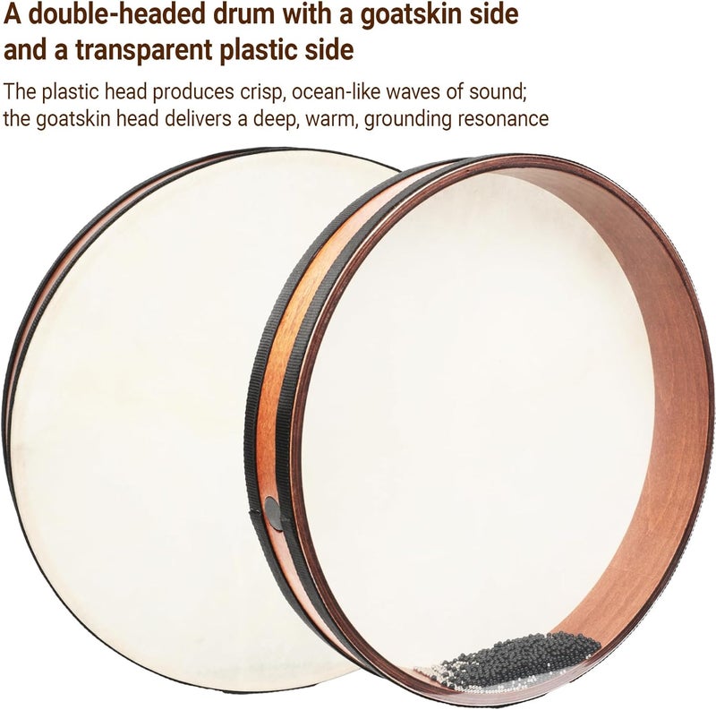 Aemrovi 16 Inch Professional Ocean Wave Drum - Goatskin Drum with Steel Beads, Natural Sound Instrument for Meditation Relaxation Yoga, Includes Carry Bag(16in) - Image 3